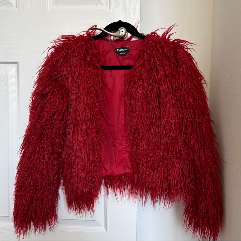 Bebe Vibrant Red Faux Fur Coat